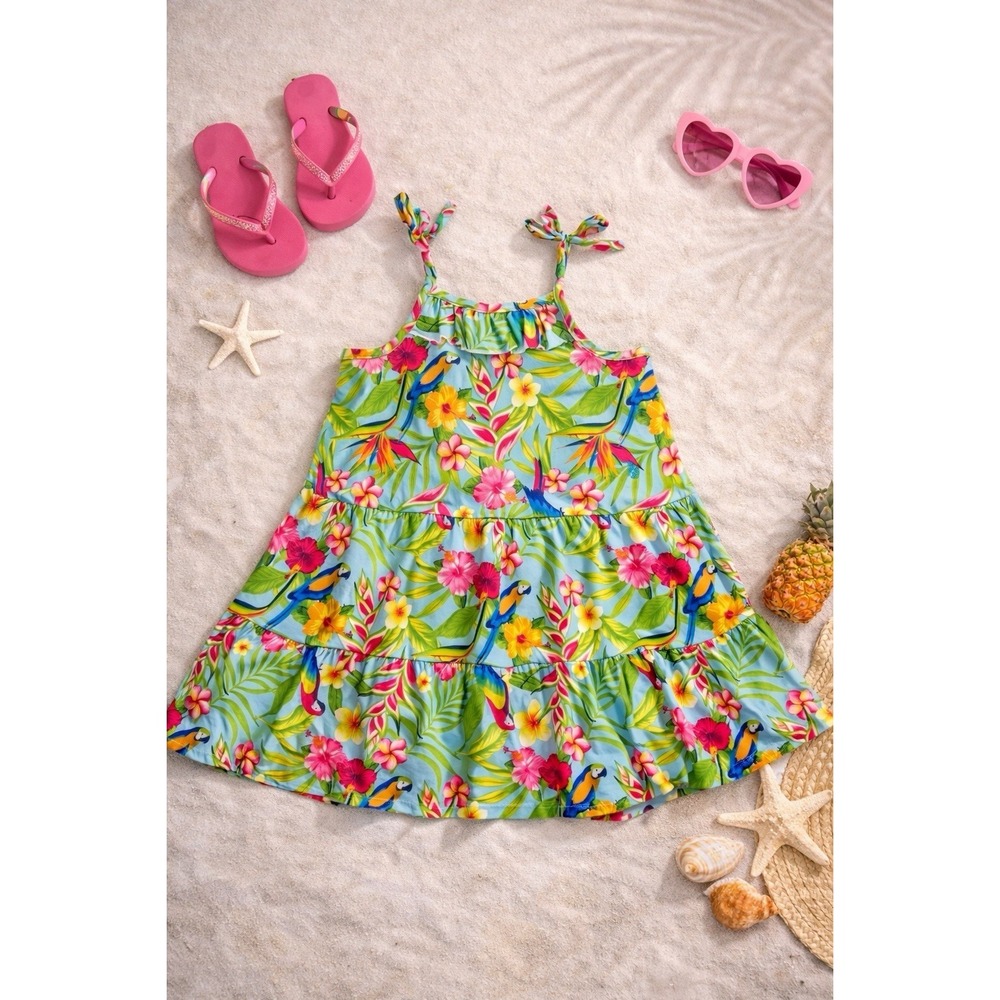 Tommy Bahama Dress Sundress Tropical Palm Floral Print Tiered Beach Size 2T